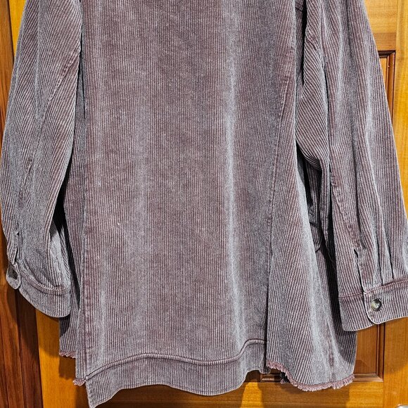Corduroy Brown Distressed Oversized Shirt Jacket - Picture 2 of 3